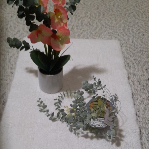 Pink and Green Floral Arrangement in White Pot - Picture 1 of 8